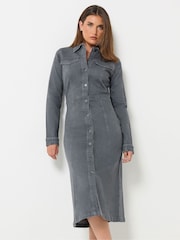 Long Tall Sally Grey Button Denim Midi Dress - Image 1 of 6