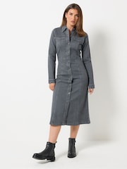 Long Tall Sally Grey Button Denim Midi Dress - Image 2 of 6