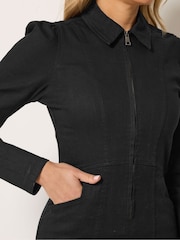 Long Tall Sally Black Zip Collar Denim Midi Dress - Image 4 of 6