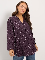 Yours Curve Purple Spot Print Notch Neck Blouse - Image 1 of 6