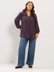 Yours Curve Purple Spot Print Notch Neck Blouse - Image 2 of 6