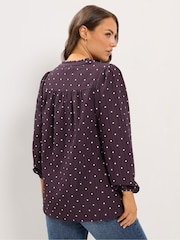 Yours Curve Purple Spot Print Notch Neck Blouse - Image 3 of 6