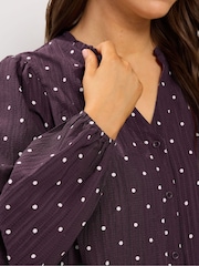 Yours Curve Purple Spot Print Notch Neck Blouse - Image 4 of 6
