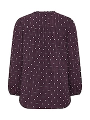 Yours Curve Purple Spot Print Notch Neck Blouse - Image 6 of 6