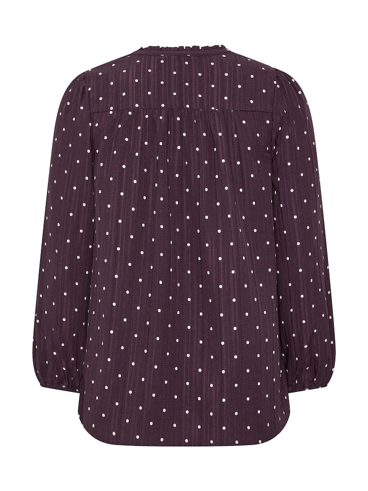 Yours Curve Purple Spot Print Notch Neck Blouse - Image 6 of 6 Yours Curve Purple Spot Print Notch Neck Blouse - Image 6 of 6