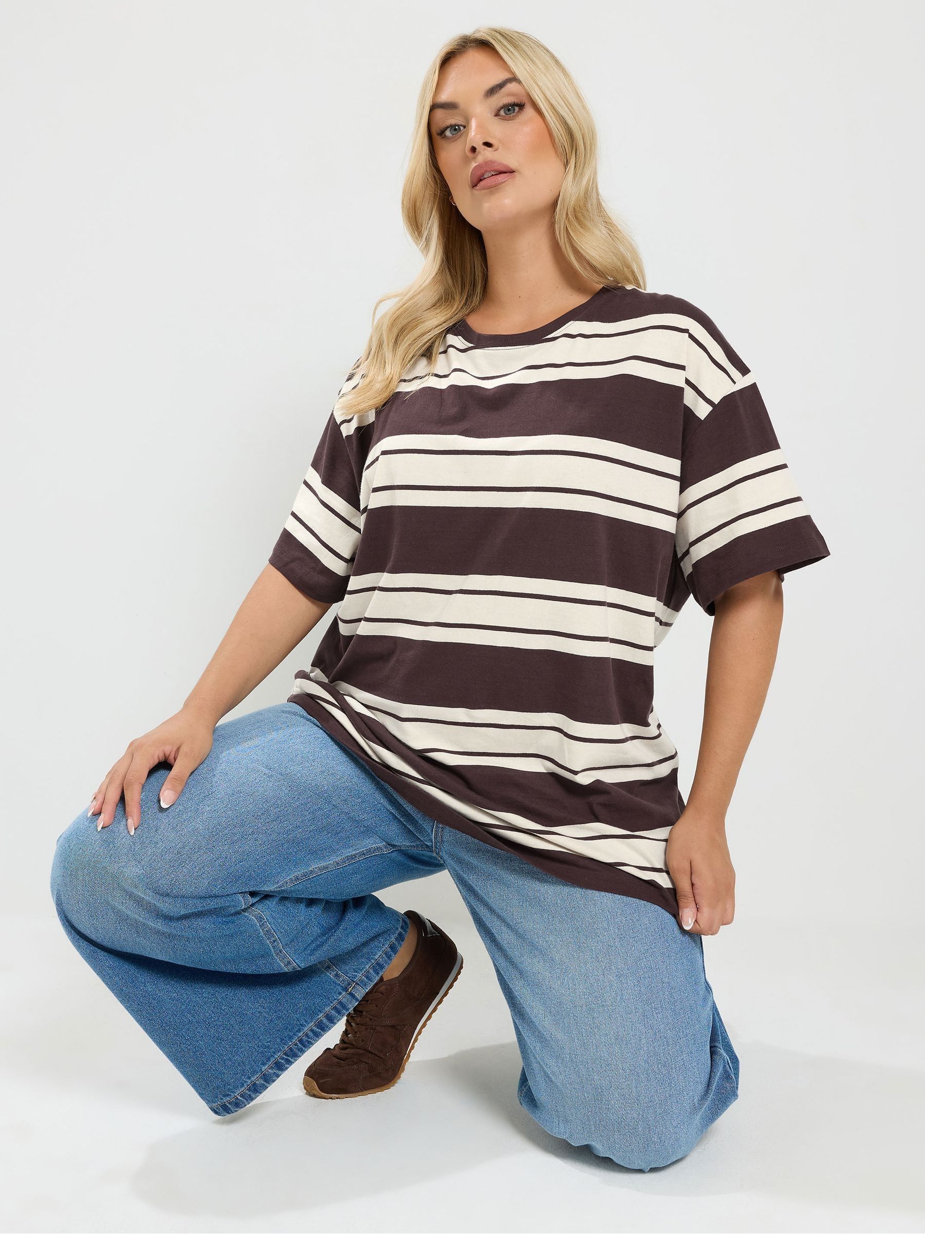 Yours Women's Striped T-Shirt in Chocolate | Size: 34-36 - Image 1