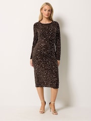 M&Co Brown Sequin Velvet Gather Dress - Image 2 of 6