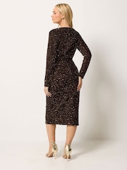 M&Co Brown Sequin Velvet Gather Dress - Image 3 of 6