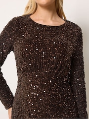 M&Co Brown Sequin Velvet Gather Dress - Image 4 of 6