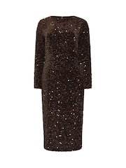 M&Co Brown Sequin Velvet Gather Dress - Image 5 of 6