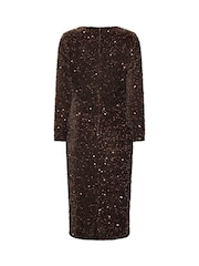 M&Co Brown Sequin Velvet Gather Dress - Image 6 of 6