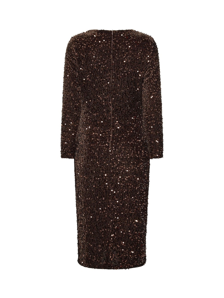M&Co Brown Sequin Velvet Gather Dress - Image 6 of 6 M&Co Brown Sequin Velvet Gather Dress - Image 6 of 6