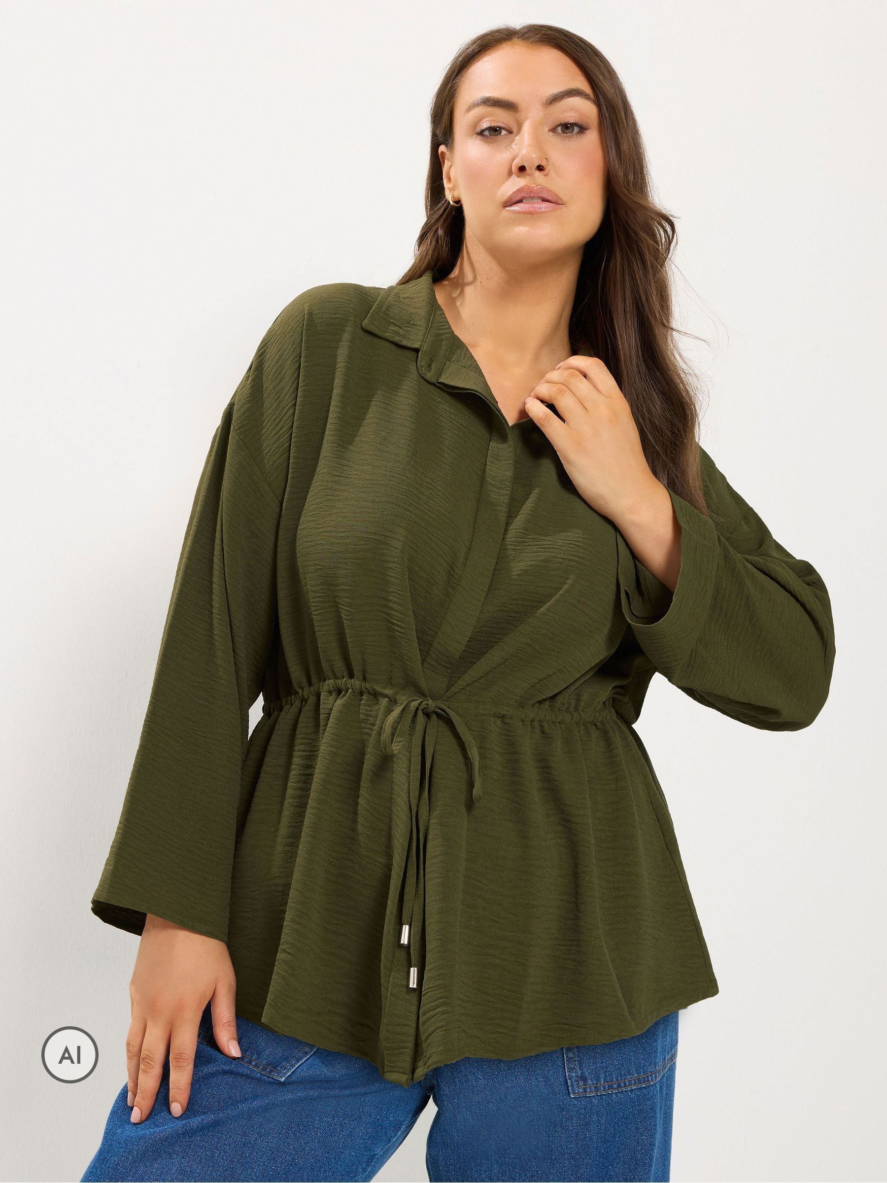 Yours Women's Green Tie Waist Utility Top In | Size: 26/28 - Image 2