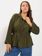 Yours Curve Green Tie Waist Utility Top - Image 1 of 6