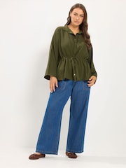 Yours Curve Green Tie Waist Utility Top - Image 2 of 6