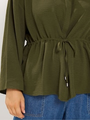 Yours Curve Green Tie Waist Utility Top - Image 4 of 6