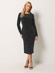 M&Co Studded Velvet Gather Dress - Imaginea 2 din 6