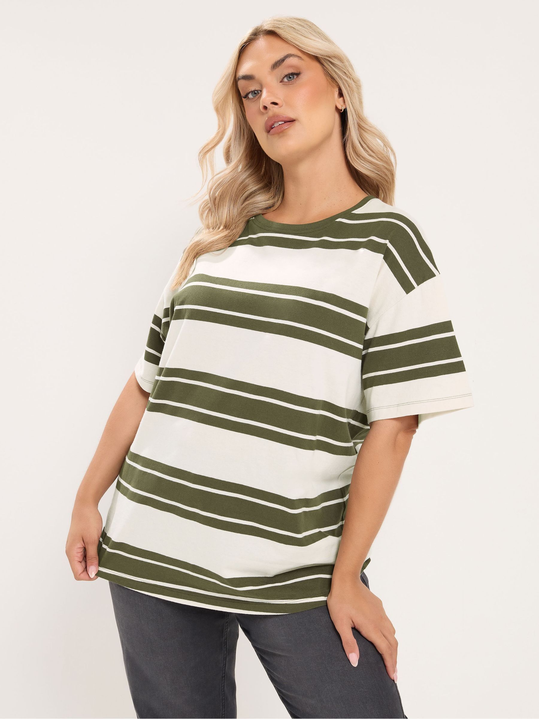 Yours Women's Striped T-Shirt in Light Khaki | Size: 38-40 - Image 5