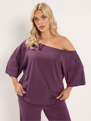 Yours Curve Purple Off Shoulder T-Shirt - Image 1 of 6