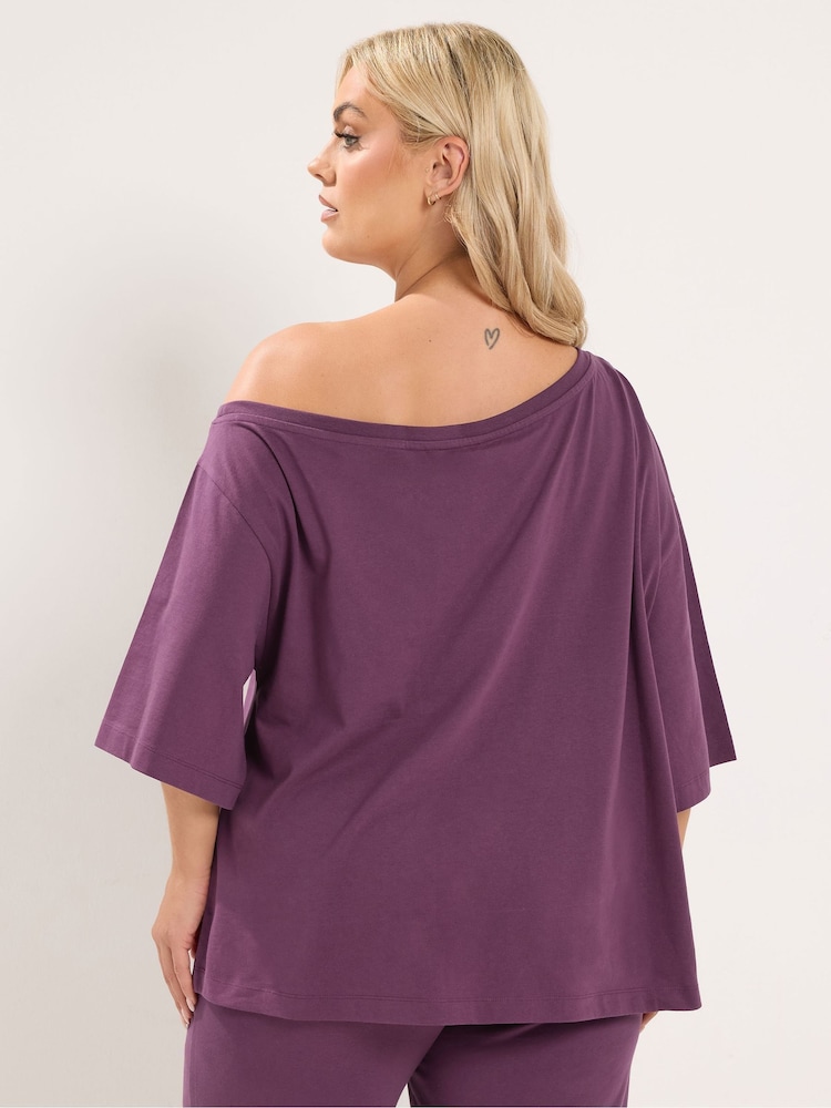 Yours Curve Purple Off Shoulder T-Shirt - Image 2 of 6 Yours Curve Purple Off Shoulder T-Shirt - Image 2 of 6