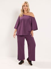 Yours Curve Purple Off Shoulder T-Shirt - Image 3 of 6