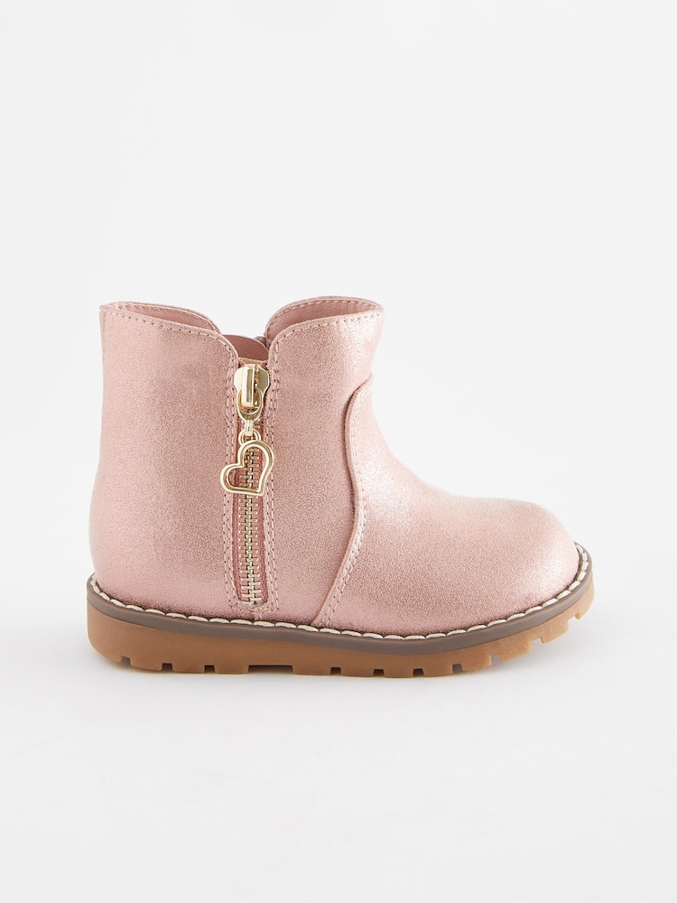 Pink Shimmer Wide Fit (G) Chelsea Zip Ankle Boots - Image 2 of 5