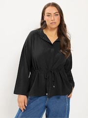 Yours Curve Black Tie Waist Utility Top - Image 1 of 6