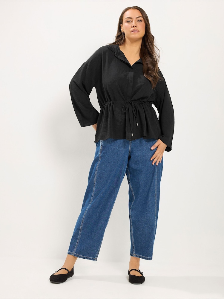 Yours Curve Black Tie Waist Utility Top - Image 2 of 6
