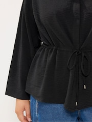 Yours Curve Black Tie Waist Utility Top - Image 4 of 6