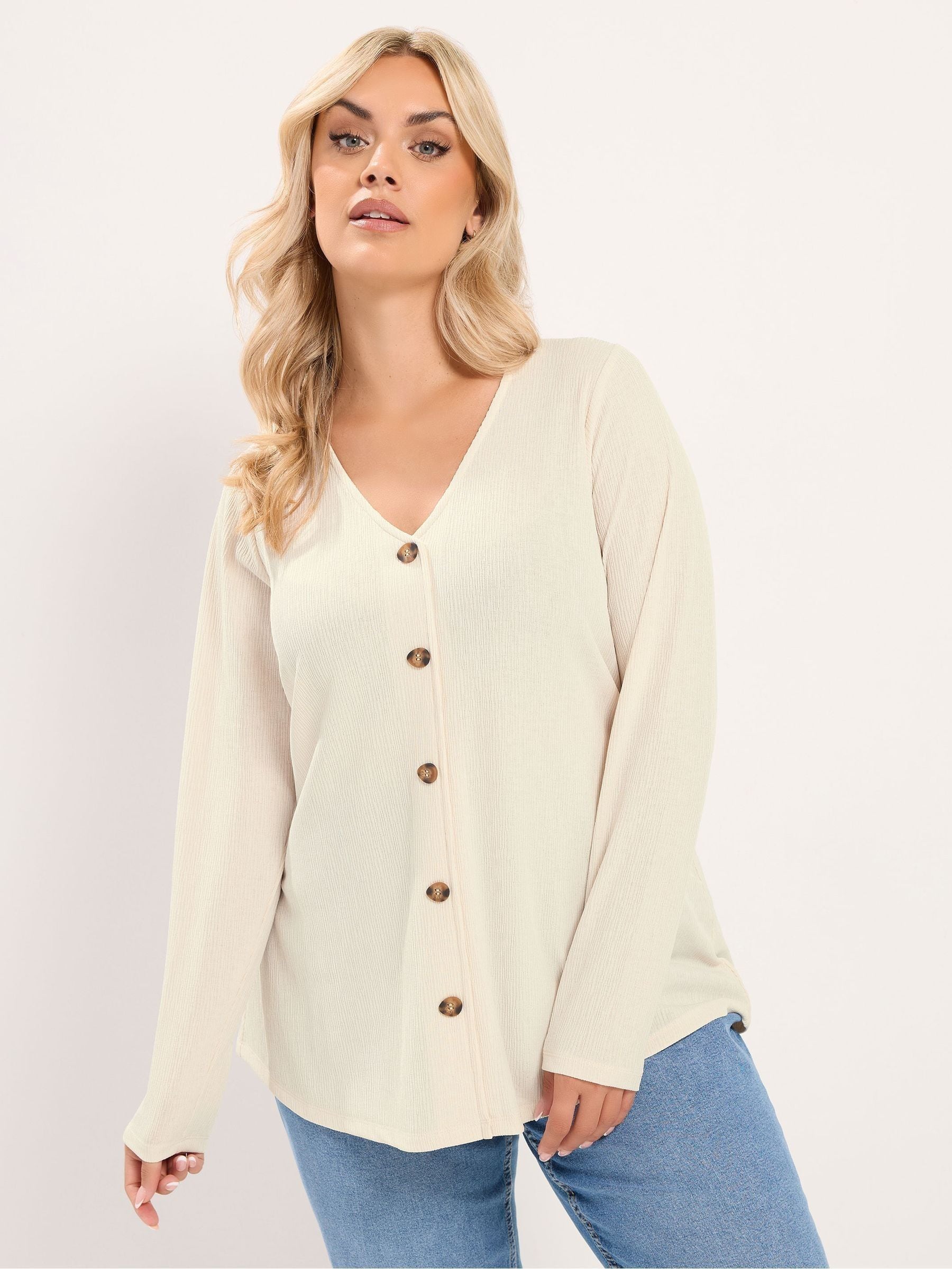 Yours Curve Women's Cream Button Front Crepe Top - Image 1