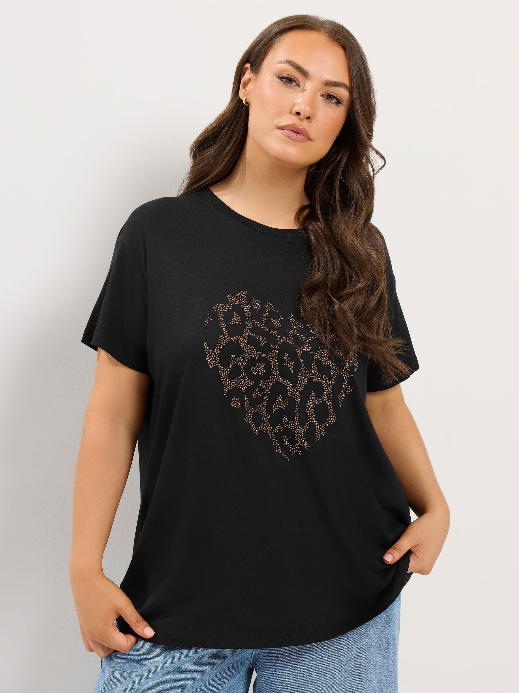 Yours Women's Black Studded Animal Heart T-Shirt In | Size: 34/36 - Image 2