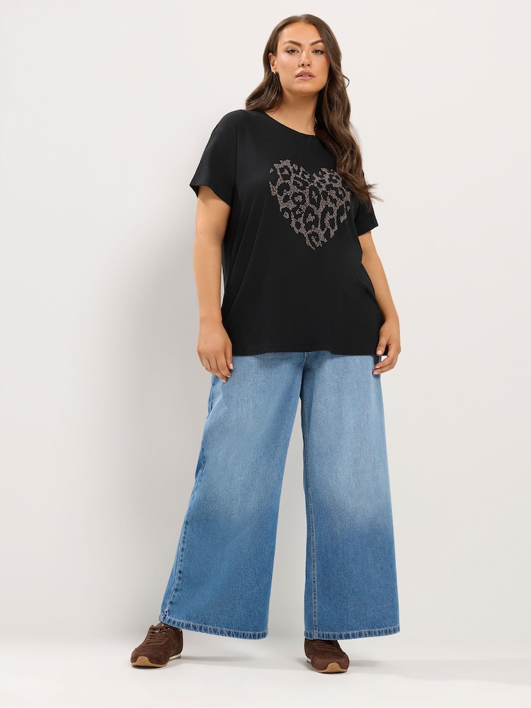 Yours Curve Black Studded Animal Heart T-Shirt - Image 2 of 6 Yours Curve Black Studded Animal Heart T-Shirt - Image 2 of 6