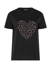 Yours Curve Black Studded Animal Heart T-Shirt - Image 4 of 6