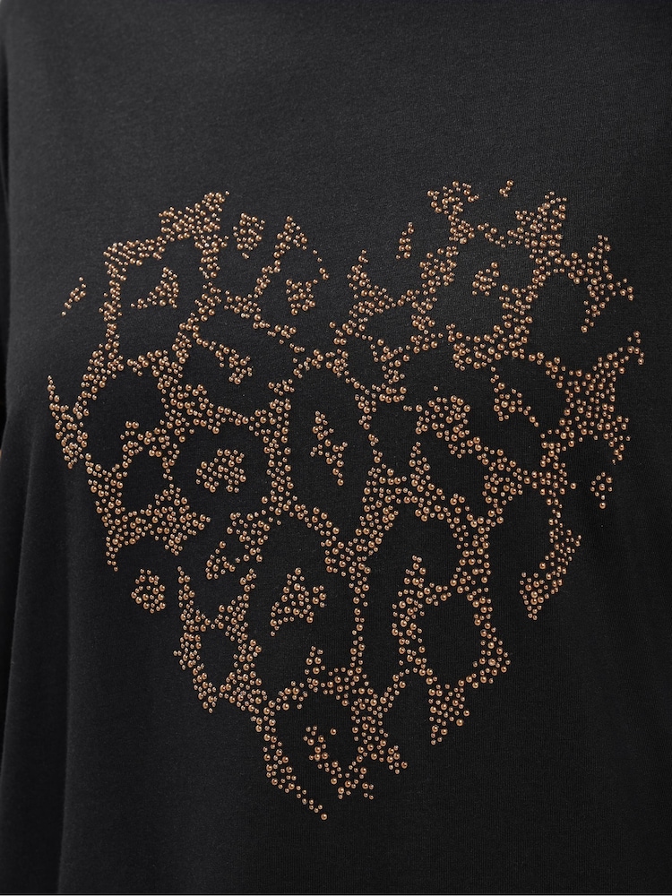 Yours Curve Black Studded Animal Heart T-Shirt - Image 6 of 6 Yours Curve Black Studded Animal Heart T-Shirt - Image 6 of 6