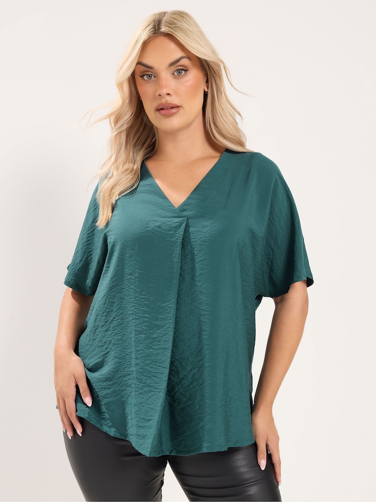 Yours Curve Blue V Grown On Sleeve Blouse - Image 2 of 6 Yours Curve Blue V Grown On Sleeve Blouse - Image 2 of 6