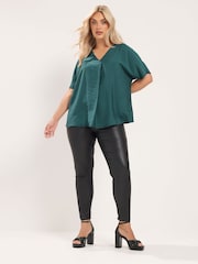 Yours Curve Blue V Grown On Sleeve Blouse - Image 3 of 6