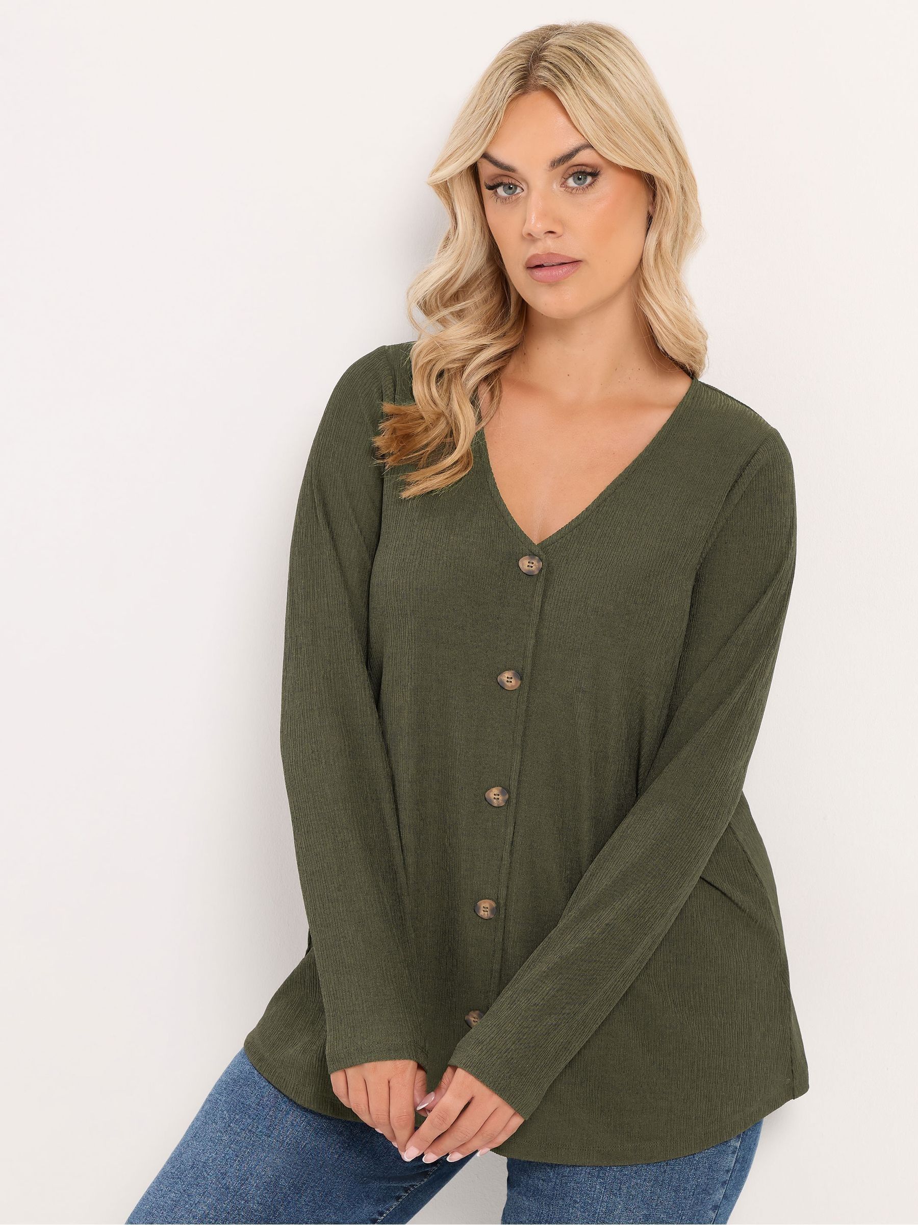Yours Women's Green Curve Button Front Crepe Top - Image 3