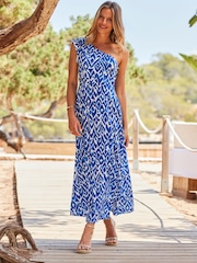 Sosandar Blue One Shoulder Maxi Dress - Image 1 of 5