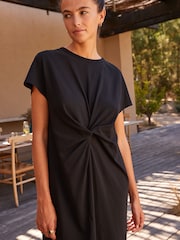 Black 100% Cotton Twist Short Sleeved T-Shirt Summer Dress - Image 4 of 6