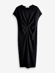 Black 100% Cotton Twist Short Sleeved T-Shirt Summer Dress - Image 5 of 6