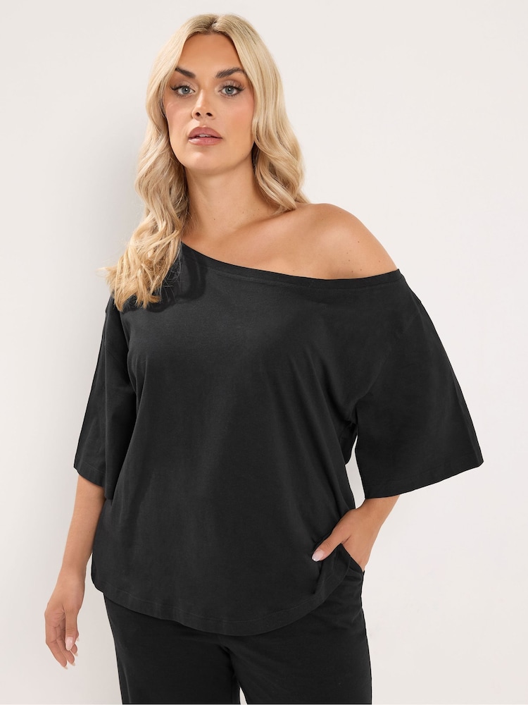 Yours Curve Black Off Shoulder T-Shirt - Image 1 of 6 Yours Curve Black Off Shoulder T-Shirt - Image 1 of 6