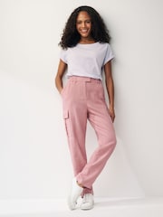 Pink Smart Linen Blend Cargo Taper Trousers - Image 1 of 6