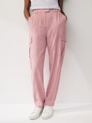 Pink Smart Linen Blend Cargo Taper Trousers - Image 2 of 6
