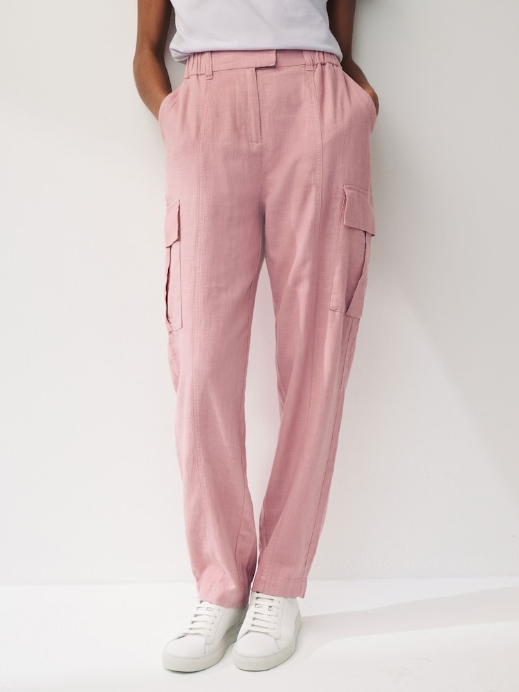 Pink Smart Linen Blend Cargo Taper Trousers - Image 2 of 6