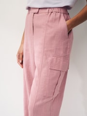 Pink Smart Linen Blend Cargo Taper Trousers - Image 4 of 6