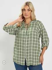 Yours Curve Green Check Button Through Tie Top - Image 1 of 6