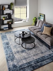 Navy Blue Textured Border Rug - Image 1 of 6
