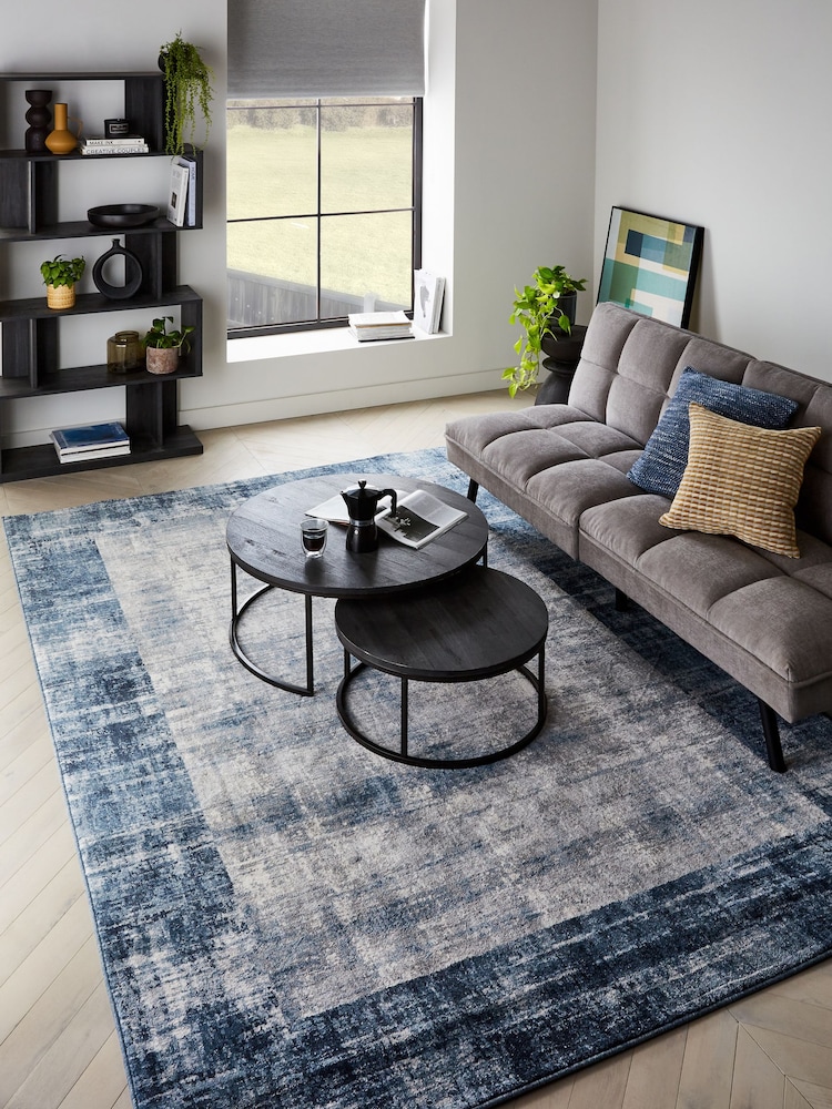 Navy Blue Textured Border Rug - Image 1 of 6