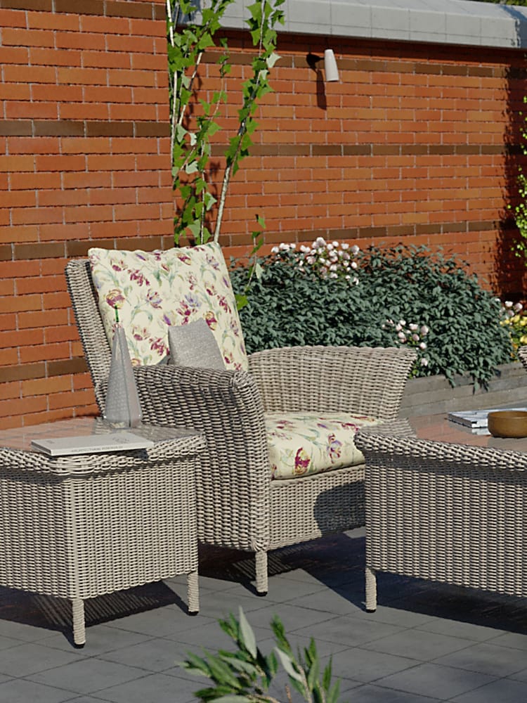 Laura Ashley Cranberry Red Garden Wilton Lounging Chair in Parterre Sage Cushions - Image 1 of 4