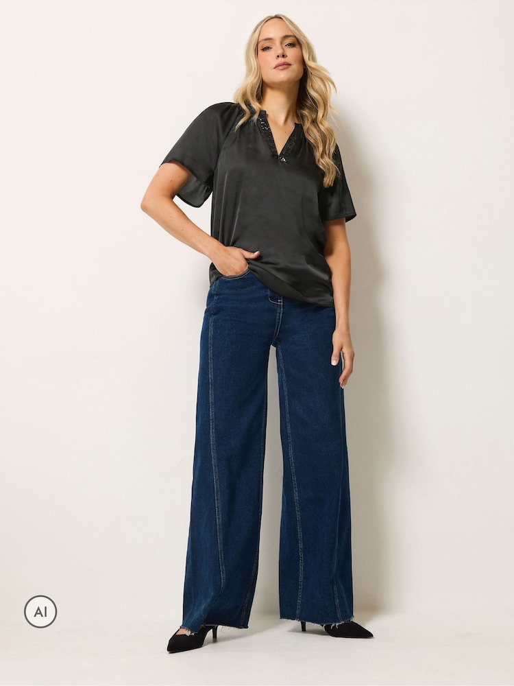 Long Tall Sally Black Satin Sequin Top - Image 2 of 6 Long Tall Sally Black Satin Sequin Top - Image 2 of 6
